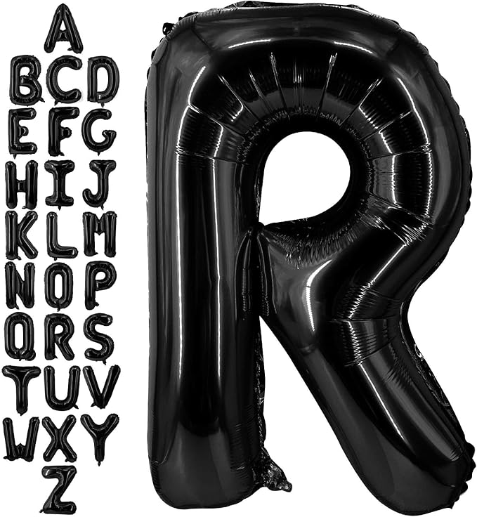 40 Inch Black Letter R Balloons, DIY Phrase Foil Alphabet Letter R Balloons DIY Word R Banner for Birthday Anniversary Celebration Graduation Party Supplies Decoration