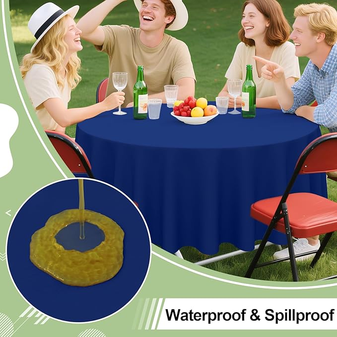 misaya 6 Packs Disposable Plastic Table Cloth, 84" Round Waterproof Tablecloth, Leakproof & Sturdy Decorative Table Covers for Easter, Picnic, Party and Outdoor, Navy