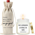 Engaged Engagement Gifts for Couples Her Engagement Party Decorations for Couple Wine Bag Scented Candles Set Pairs Well with Getting Engaged Wine Bag No Longer Living In Sin