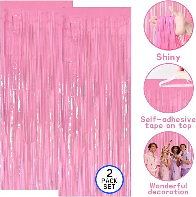 7-Pack Graduation Party Decorations Set, 3 Pink Graduation Tablecloths 54x108in, 2026 And GRAD Balloons, 2 Foil Fringe Curtains for High School College Graduation Party Photo Booth