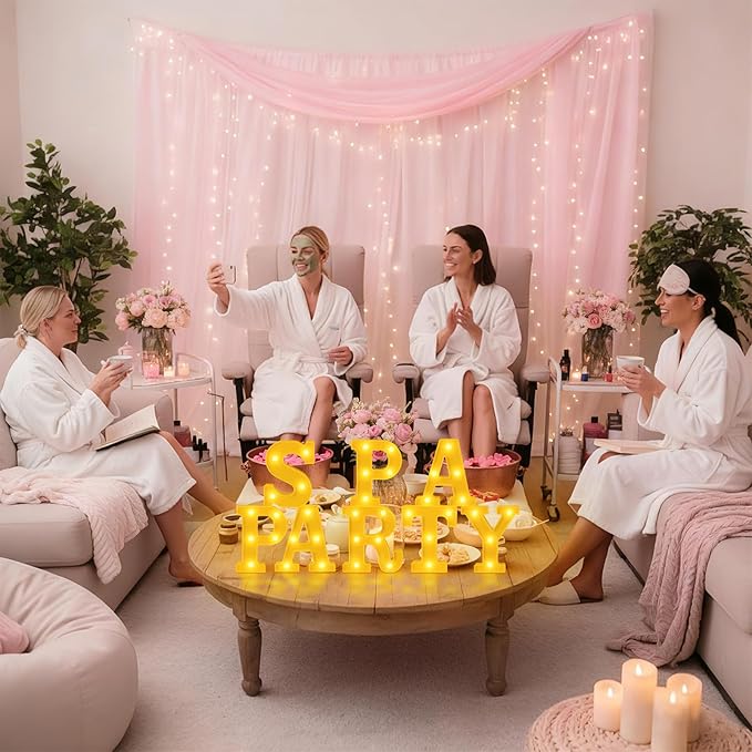 Honoson 8 Pcs Spa Party Decorations Lights up Sign 6.42 Inch Spa Theme LED Neon Sign Marquee Lights Supplies for Women Girls Day Makeup Sleepovers Slumber Birthday Party Decor
