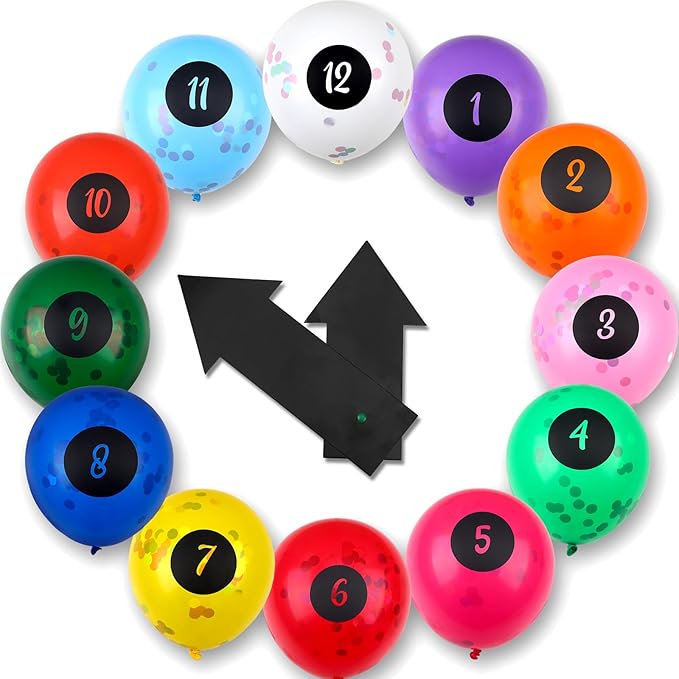 14 Pcs New Year Eve Party Decor Kit Wall Clock Countdown Balloons Set with Confetti Inside, Multicolor Numbers a Full Countdown Celebration Picture Ready Wall for Year End Decor Celebration