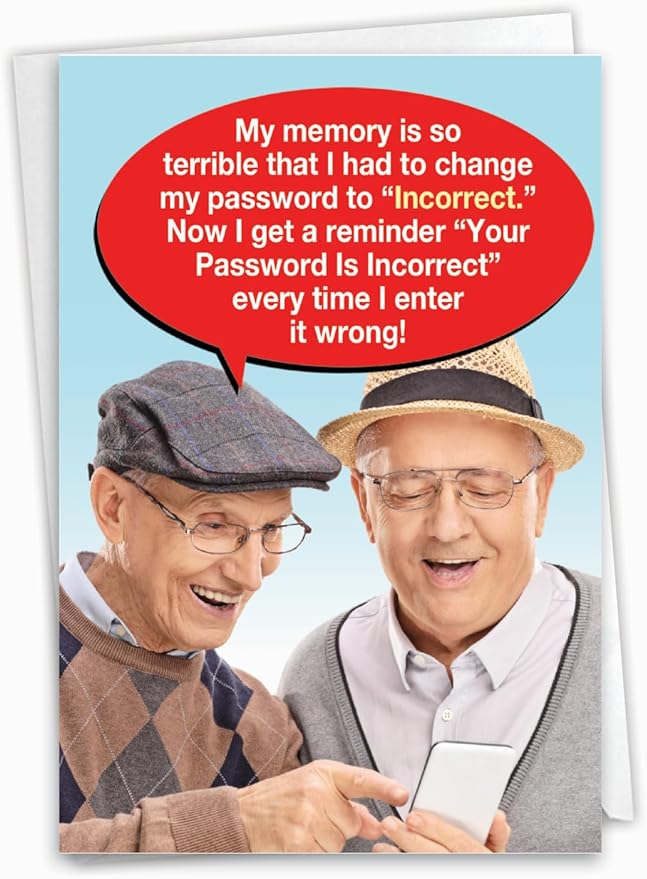 NobleWorks Funny Birthday Greeting Card with 5 x 7 Inch Envelope (1 Card) Incorrect Password-Men C7955BDG