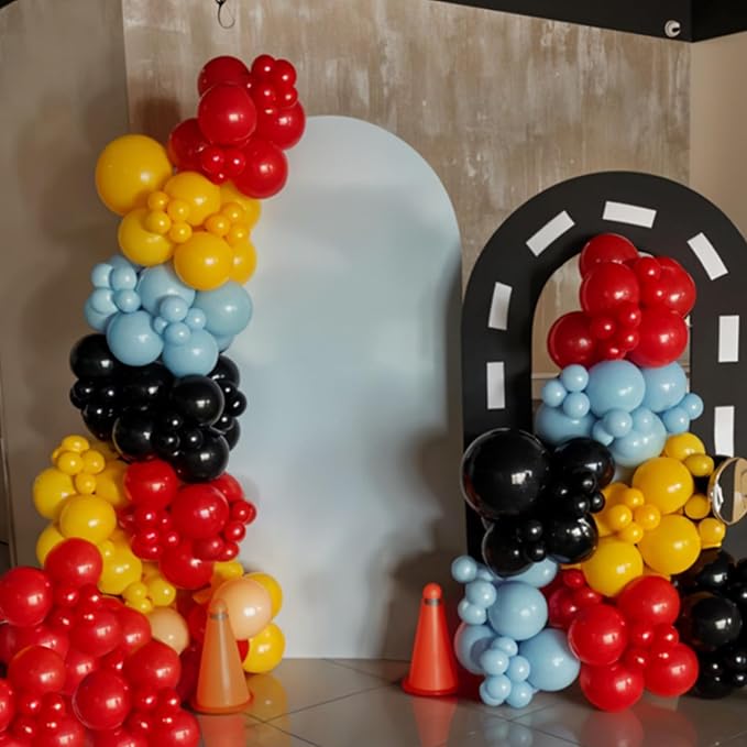 Race Car Balloons, 50Pcs 12 Inch Car Decorations with Red Blue Yellow Burnt Orange Black Party Balloons for Boy Birthday Race Car Themed Party Birthday Baby Shower Graduation Decorations