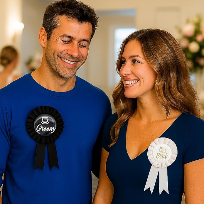 Bride and Groom Pin set - Wedding Party Supplies Engagement Party Favors | Bridal Shower Buttons Bachelorette Decorations Just Married Gift Engaged Pins Decor Accessories Couples Gifts Badge Button