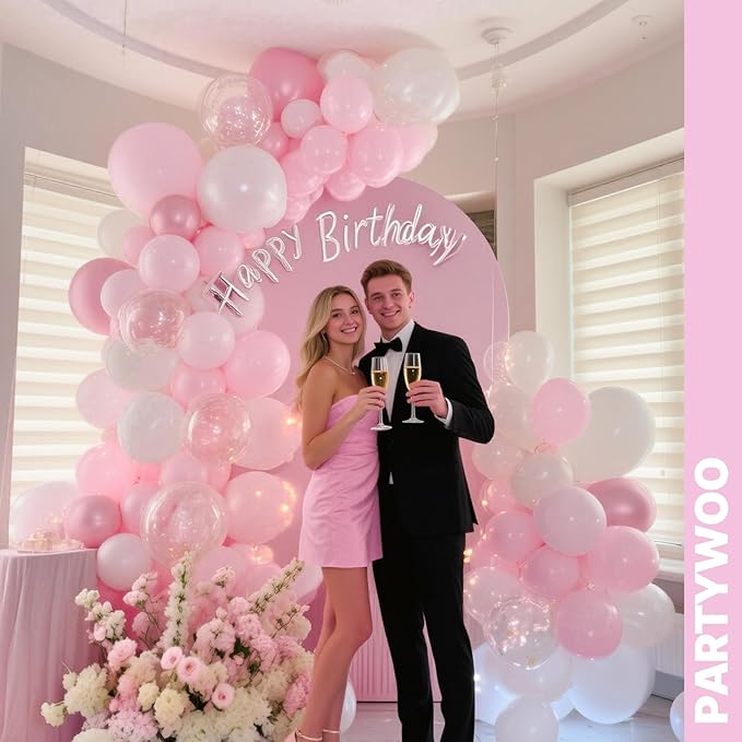 PartyWoo Baby Pink Balloon Arch Kit Garland 152pcs Different Sizes of 18 12 10 5 Inch White Light Pastel Pale Metallic Pink Confetti Balloons for Baby Shower Princess Birthday Party Decorations