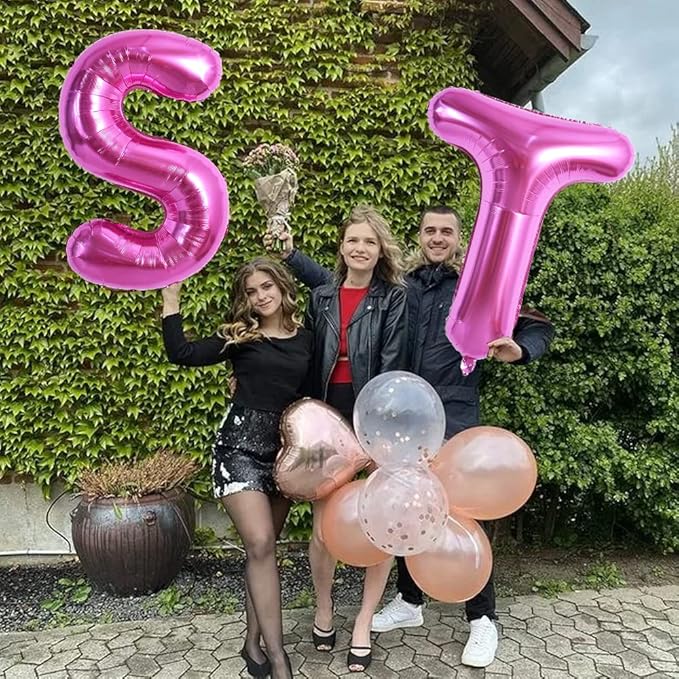 TONIFUL 40 Inch Large Rose Red Letter S Balloons - Giant Hot Pink Alphabet Letter Balloons for Birthday Party Anniversary Supplies Decorations