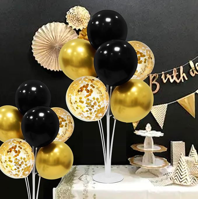 Black and Gold Party Decorations 4 Set Balloon Stand Table Centerpieces for Men's Women's Birthday Wedding Retirement Anniversary New Years Graduation Decorations 2026
