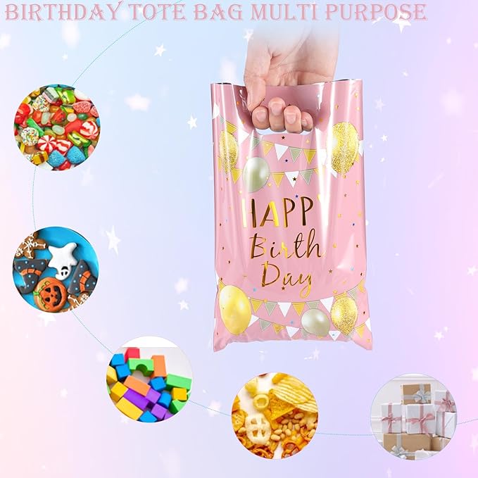 Agaommio 40pcs Party Favor Bags for Kids Birthday Goodies Bags, Christmas Gift Bag Plastic Gift Bags for Kids Girls Boys Candy Birthday Party Favor Gift Wraps (40pcs balloon pattern 4colors)