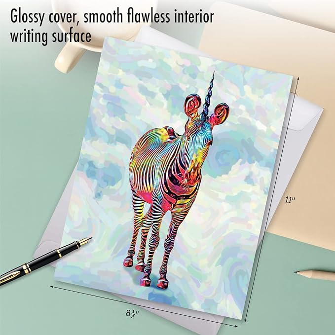 NobleWorks Jumbo Birthday Greeting Card From Us 8.5 x 11 Inch with Envelope (1 Pack) Oversize Jumbo Bday Zebra-corns-Forward J10312CBDG-US