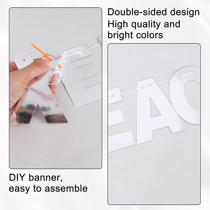 BEISHIDA 116 PCS A-Z DIY Letter Banner Kit Make Your Own Banner Double-sided Silver Including 111 Letters and Numbers 3 Rope and 9 Threading Device,Customized for Birthday Graduation Wedding Decor