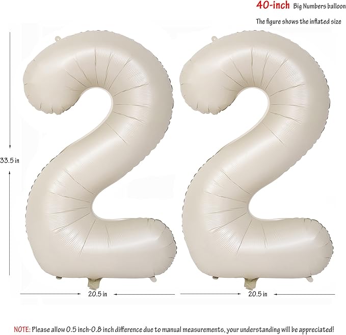 40 In Cream white Number Balloons Helium Foil Mylar Balloon Birthday Party banquet Decoration Digital 22