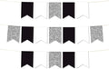 Andaz Press Hanging Pennant Banner with String, Black, White, Silver Glitter, 1-Set, 24 Pennants, Approx. 12-Feet Long