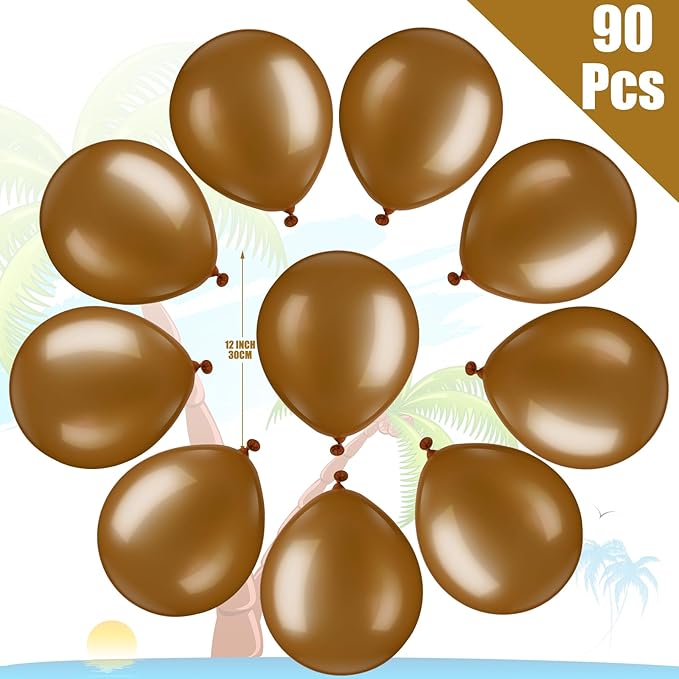 100 Pcs Palm Tree Leaves Balloons Coconut Balloons Set 10 Foil Green Coconut Tree Leaves Balloon 90 Brown Latex for Hawaii Luau Tropical Party Birthday Baby Shower (Stylish Color)