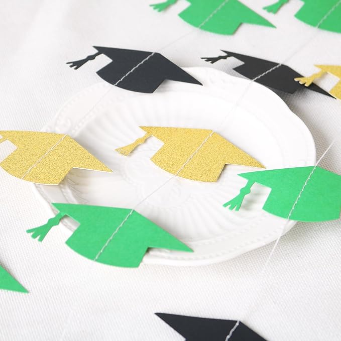 Black Green and Gold Graduation Garland Graduation Party Decorations Class of 2026 Grad Cap Garland Banner Streamers for Grad Party Hanging Decorations 39Feet