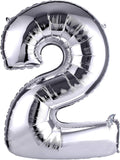 40 Inch Large Foil Helium Number Balloon Birthday Wedding Party 0-9 (Silver, 2)