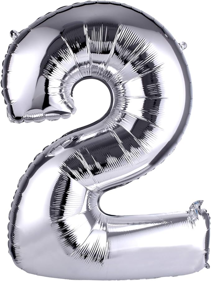 40 Inch Large Foil Helium Number Balloon Birthday Wedding Party 0-9 (Silver, 2)