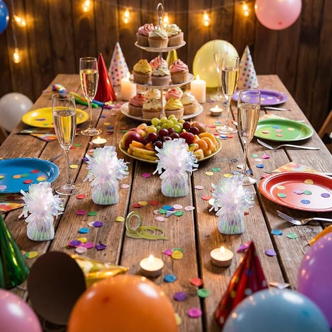 Aluminum Foil Balloon Weights for Parties (6 pcs) - 0.31lb (140g) Each - Premium Balloon Anchors for Birthday, Wedding, Dinner, Indoor & Outdoor Decorations(Lridescent 6pcs)
