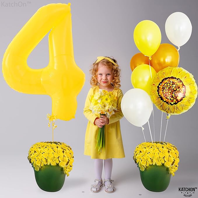 KatchOn, Yellow Number 4 Balloons - Giant, 40 Inch | 4 Number Balloons, 4 Year Anniversary | 4 Year Old Balloon | 4th Birthday Decorations for Boys | 4th Anniversary Decorations