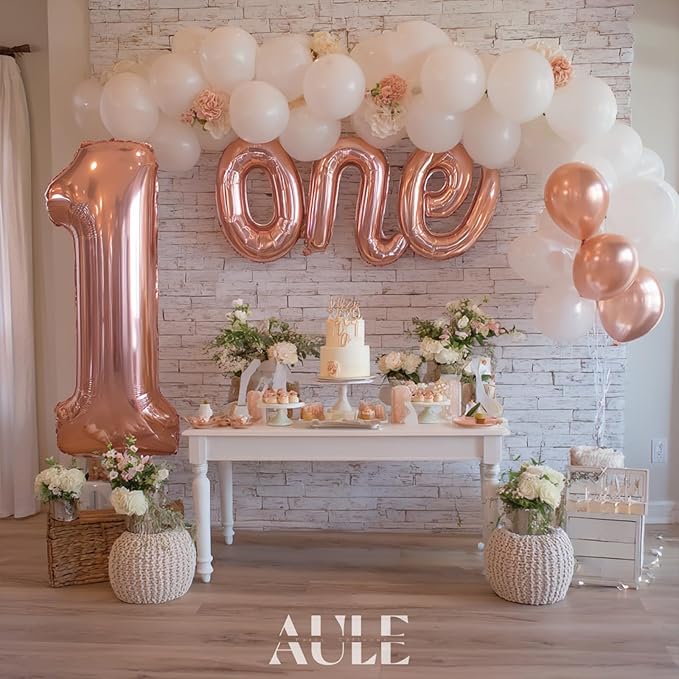 AULE 40 Inch Big Rose Gold 1 Balloon Number Large Foil Helium Number Balloons 0-9 Jumbo Giant Happy 1st Birthday Party Decorations for Boy or Girl Huge Mylar Anniversary Party Supplies