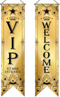 Blulu VIP Party Decorations Roaring 20s Movie Night Banner VIP Porch Sign Movie Theater Now Showing Hanging Porch Sign 1920s Party Supplies(Gold)