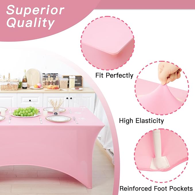 Fixwal 3 Pack Pink Table Cloths Rectangle 6FT, Tablecloths Rectangular Stretch Spandex Fitted Table Covers 6 FT for Valentine's Day, Parties, Banquet, Weddings, Buffet, Graduation Decorations
