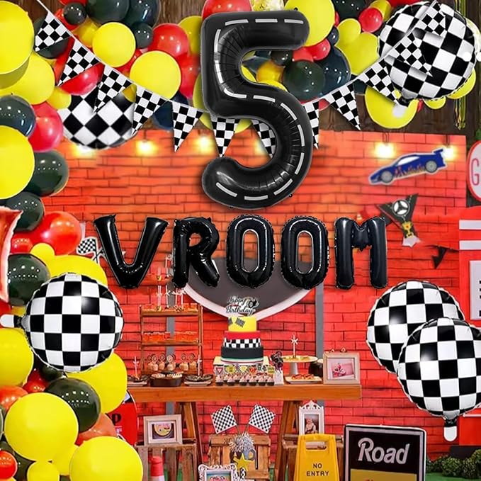 134pcs Balloons Race Car Birthday Party Supplies Decorations for Boys - Racing car Theme Party Supplies Happy Birthday Racecar Number Balloons Garland Kit Vroom Birthday Party Decorations