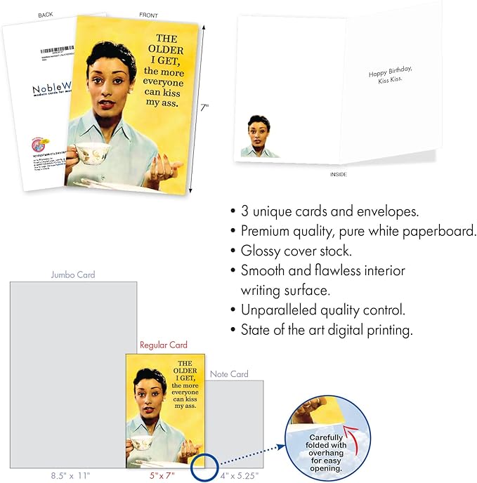 NobleWorks Assortment Pack of 3 Humorous Birthday Greeting Cards w/Envelopes (3 Designs, 1 Each) Colorful Fun VC10237BDG-C1x3-ET
