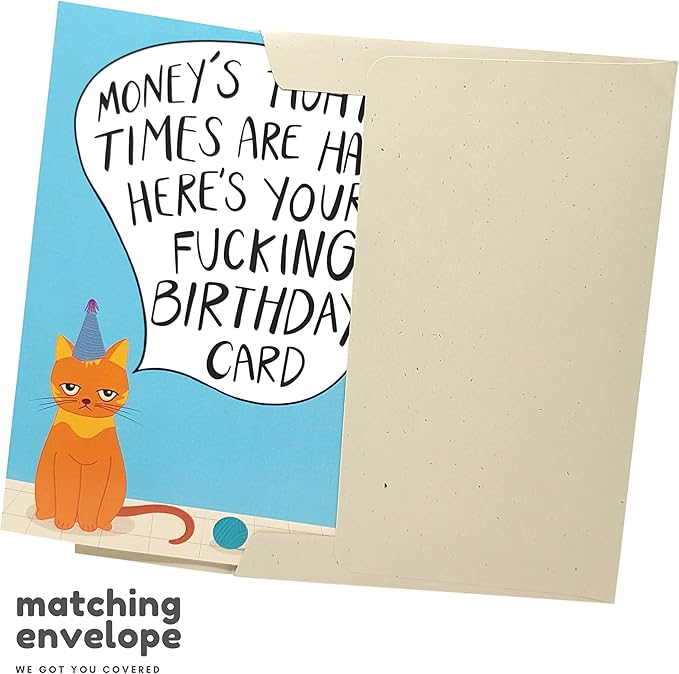 Sleazy Greetings Funny Birthday Card For Him Her | Rude Funny Cat Birthday Card For Men Women | Dirty Cat Bday Card For Wife Husband Boyfriend Girlfriend | Birthday Money's Tight Times Are Hard Card