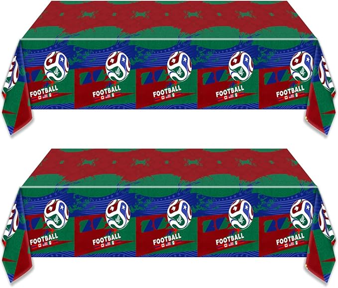 2Pcs Football Birtrhday Party Tablecloth |108 x 54 Inch| Soccer Disposable Rectangle Tablecover Party Supplies
