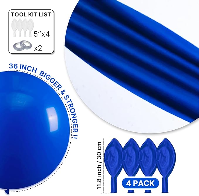 PartyWoo Royal Blue Balloons 4pcs of 36 Inch Dark Blue Latex Balloons for Wedding Baby Shower Gender Reveal Anniversary Graduation Under The Sea Men Birthday Bachelorette Party Decorations Blue-Y5