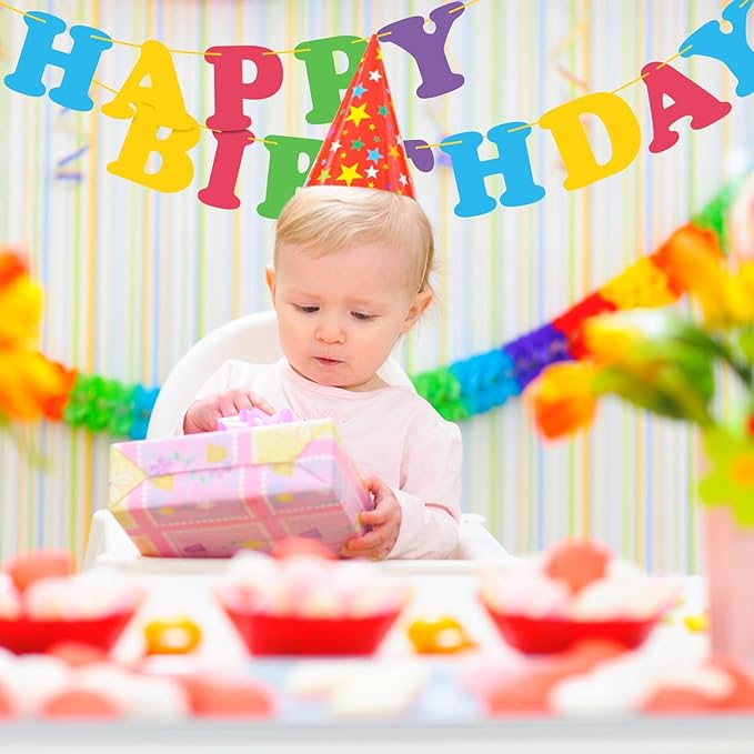 Colorful Happy Birthday Banner Rainbow Bunting Party Banner for Kids Boys Girls Birthday Party Decorations Party Supplies