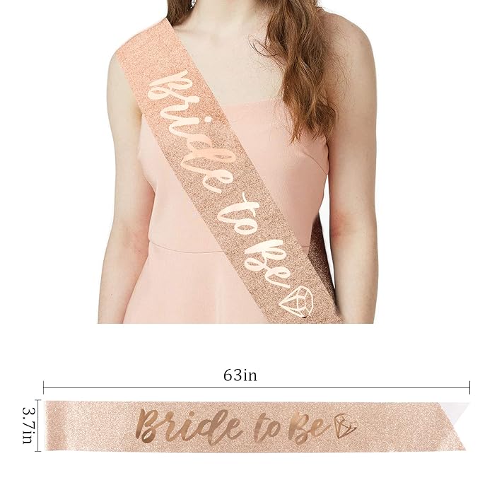 CIEHER Bachelorette Party Favors - White Veil, Bride to Be Sash & Crystal Crown for Bridal Shower Decoraions Wedding Party Gifts - Rose Gold