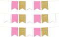 Andaz Press Hanging Pennant Banner with String, Pink, White, Faux Gold Glitter, 1-Set, 24 Pennants, Approx. 12-Feet Long, Girl's 1st Birthday Baptism Communion Theme Colored Supplies