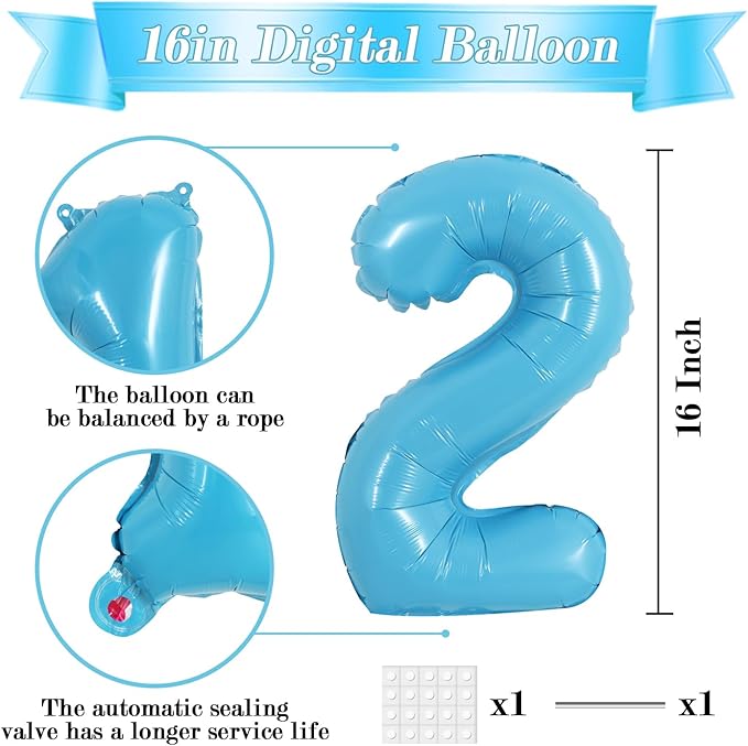 TONIFUL 16 Inch Baby Blue 0-9 Number Mylar Foil Balloons 10 Pcs Custom digitalal Balloons for 2026 New Year Eve Birthday Party Engagement Graduations Anniversary Baby Shower