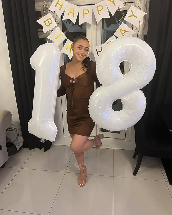 White Number 18 Balloon 40 inch, 18 Number Balloons, 18th White Birthday Decorations for Girls Boys 18 Year Old Party Supplies