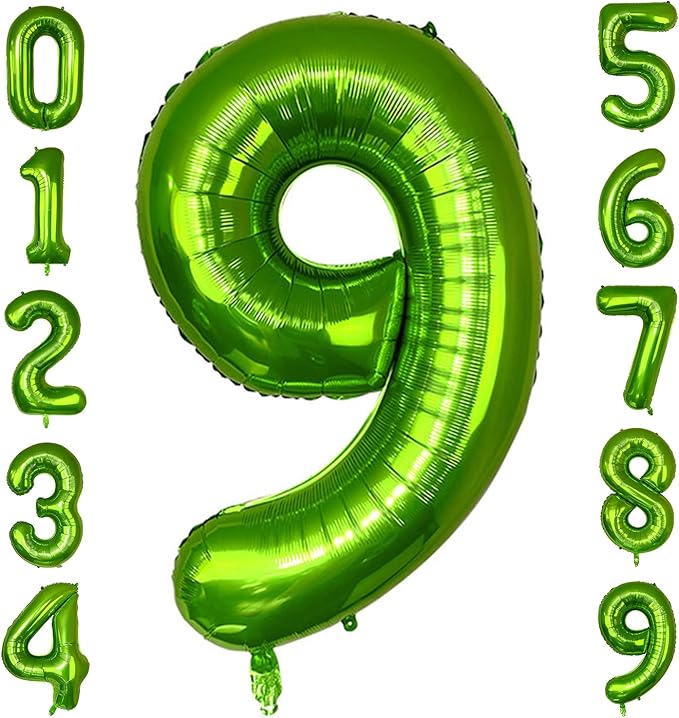 40 Inch Green Number Balloon 9, Large Number Foil Balloons Mylar for Girl Boy Birthday Party Celebration Decorations Supplies, Digital Balloons for Wedding Anniversary Events Decorations