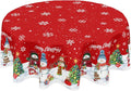 Christmas Tablecloth Round 60 Inch Red Winter Snowman Snowflake Table Cloth Farmhouse Xmas Tree Snow Table Cover for Kitchen Dinner Room Holiday Party Indoor Outdoor Home Christmas Decor
