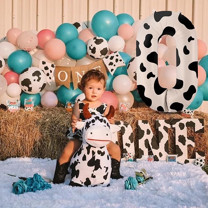 40 Inch Cow Print Balloon, Number 0 Balloons for 10th Birthday Decoration, Large Cow Number Balloons for Western Party & Baby Shower Animal Theme Party Decor