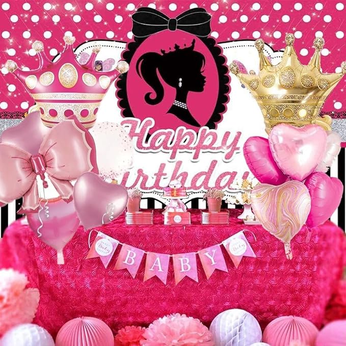 Princess Crown and Hearts Foil Balloon Bouquet, Pink, 5-Piece Party Decoration Set