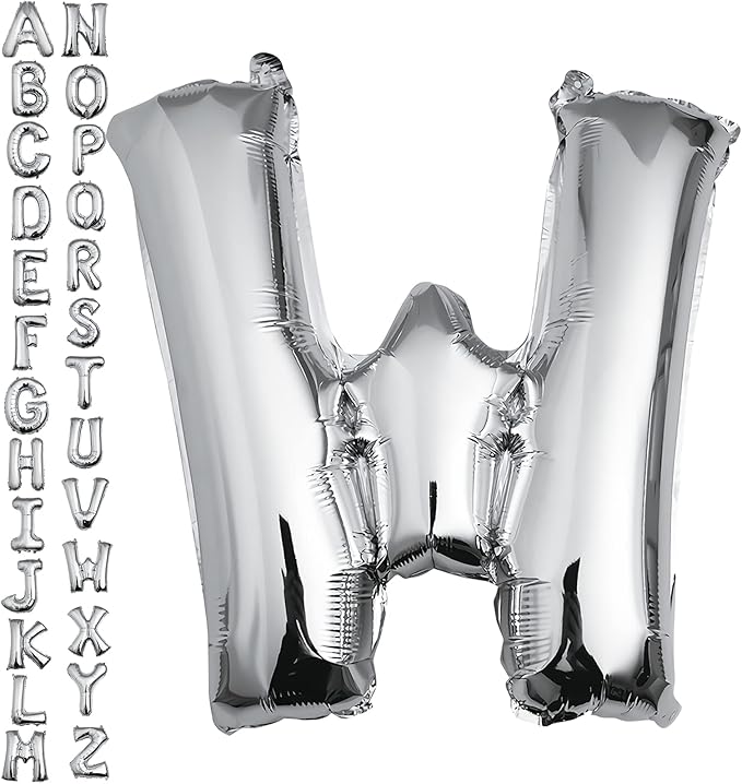 40 inch Silver Letter W Balloon, Big Size Alphabet Foil Mylar Helium Balloons for Birthday Party Celebration Wedding Anniversary Baby Shower Decorations Supplies Alphabet W