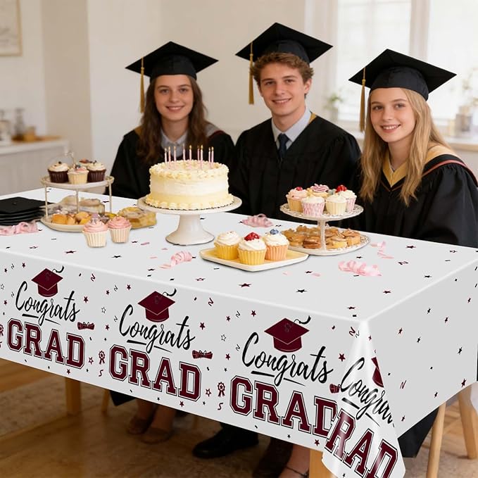 Oigco 2 Pack Maroon Graduation Tablecloths, Graduation Decorations Class of 2026, Congrats Grad Plastic Table Cloths for Graduation Party Decorations, 54 x 108 Inch