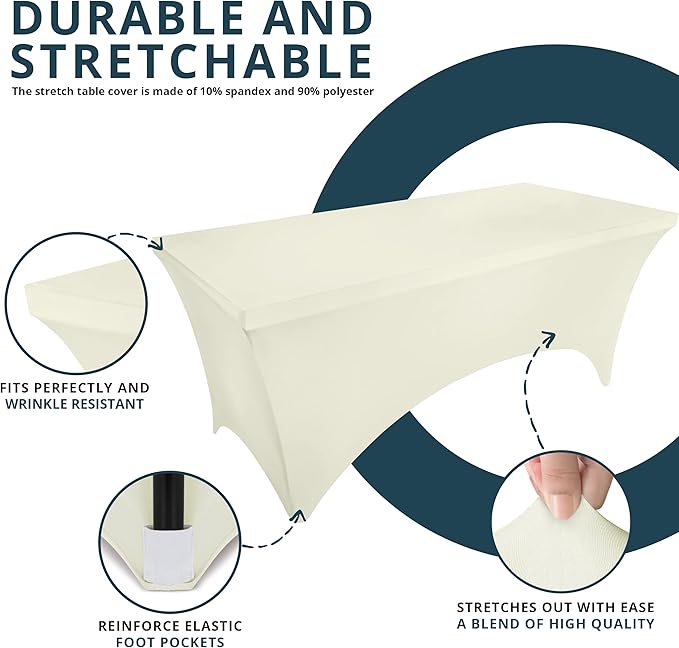 Utopia Kitchen Spandex Tablecloth 2 Pack [4FT, Ivory] Tight, Fitted, Washable and Wrinkle Resistant Stretch Table Cloth Rectangle Cover for Trade Show, Weddings & Parties [48Lx30Wx30H Inch]