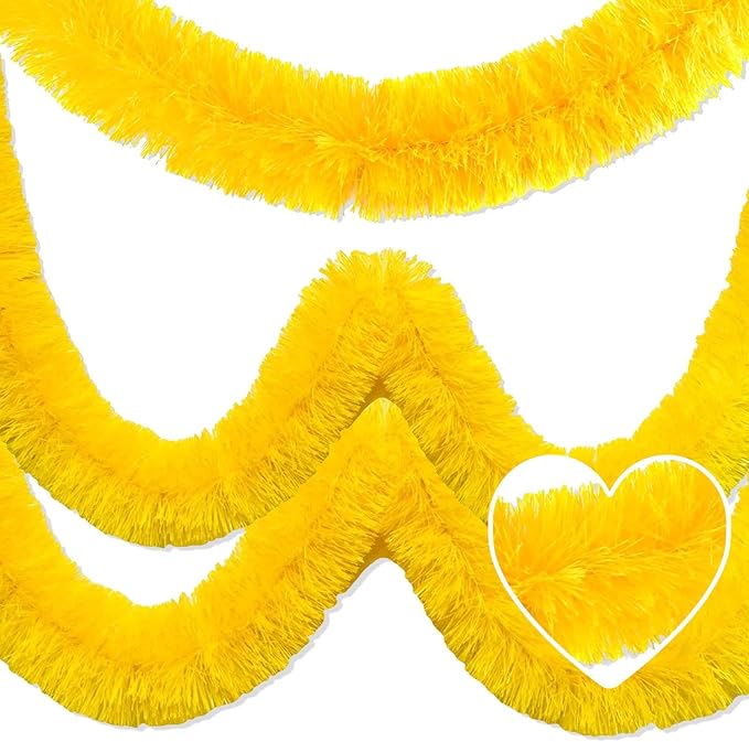 25 Feet Christmas Tinsel Garland, Metallic Twist Garland Wall Hanging Tinsel Garland Backdrop for Parade Floats, Carnival, Birthday, Wedding, New Year Party Decorations (Macaron Yellow, 4in x 25ft)