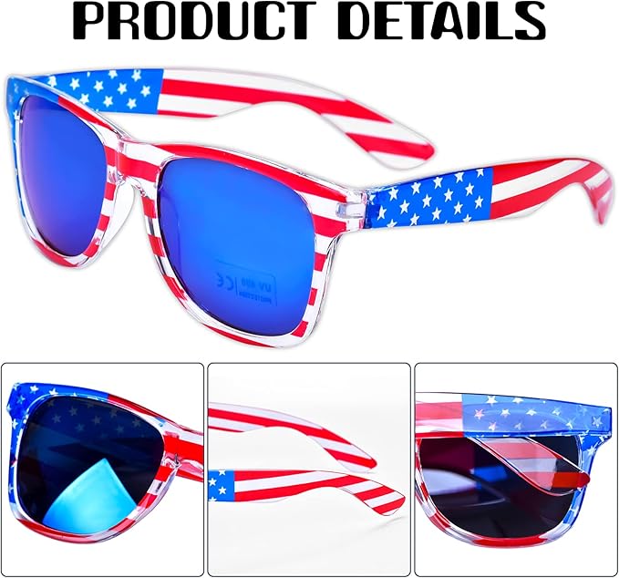 Donse 3 Pairs American Flag Sunglasses - 4th of July Accessories USA Flag Classic Sunglasses for Women Men Teens Patriotic Party Favors Supplies Independence Day Memorial Day 4th of July Decorations
