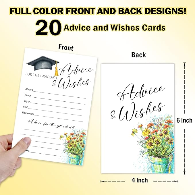 Wildflower Advice and Wishes Cards for the Graduate Cards 4x6 Inch Daisy Grad Party Game Card 20 Double Sided Grad Advice and Wishes Card for Graduation Party Decorations for College University Y426