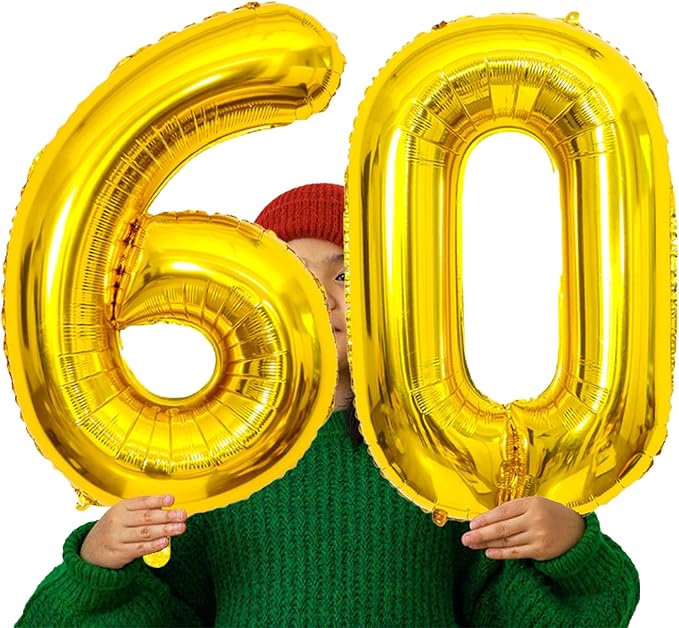 SINBEE Gold 40inch Number Balloon for Party, 60 Mylar Foil Digital Balloon for Birthday, Anniversary, Decorations Supplies (Gold 60, 1.0 Count, 40 inches, Reusable, Unisex)