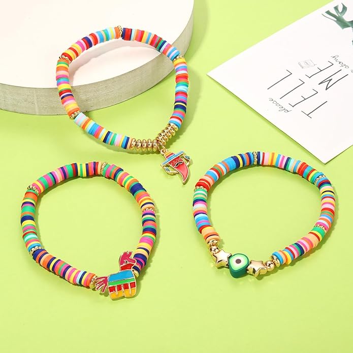 Surfer Heishi Bracelets for Women Stackable Rainbow Vinyl Disc Clay Beaded Stretch Bracelets Elastic Layering Friendship Bracelets Boho Summer Beach Jewelry
