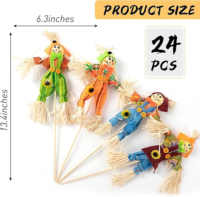ZAUGONTW 24 PCS Halloween Scarecrow Decoration Outdoor, Fall Harvest Scarecrow Decor, Standing Scarecrows Decorations for Garden, Home, School, Yard, Porch, Thanksgiving Décor
