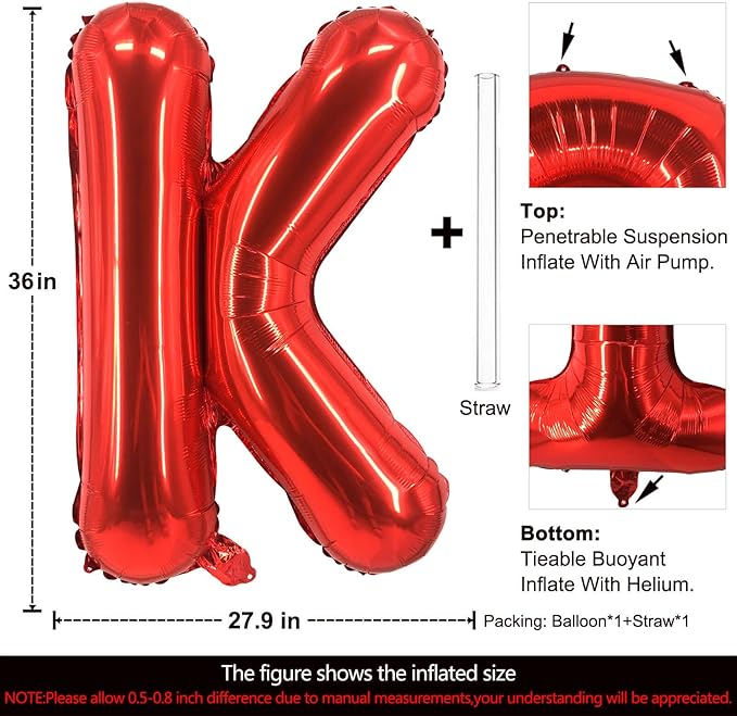 Lovoir 40 Inch Large Red Letter K Balloons Big Size Jumbo Mylar Foil Helium Balloon for Birthday Party Celebration Decorations Alphabet Red K